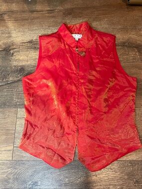 A.P.C. Red Metallic Brocade Sleeveless Vest